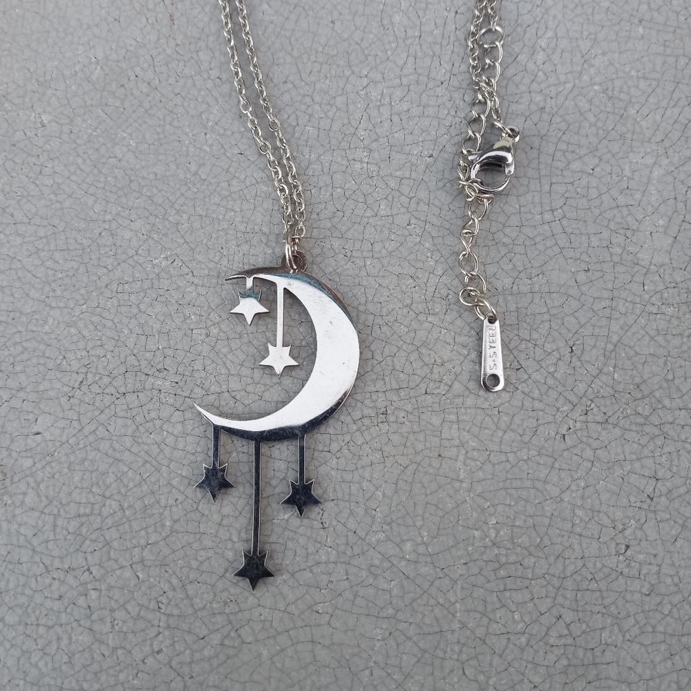 Stainless Steel Moon Star Necklace NWT - Picture 3 of 3